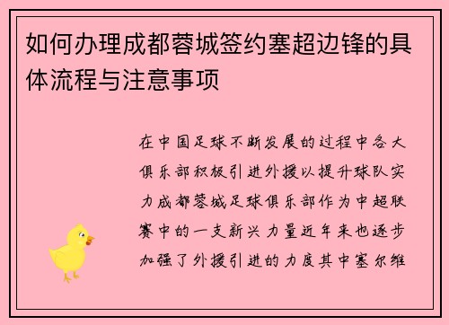 如何办理成都蓉城签约塞超边锋的具体流程与注意事项