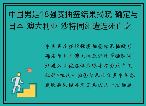中国男足18强赛抽签结果揭晓 确定与日本 澳大利亚 沙特同组遭遇死亡之组