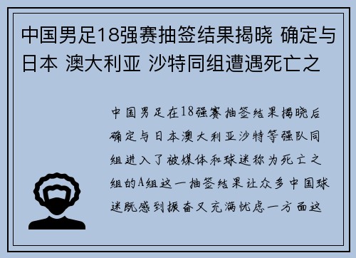 中国男足18强赛抽签结果揭晓 确定与日本 澳大利亚 沙特同组遭遇死亡之组 中国男足18强赛抽签结果揭晓 确定与日本 澳大利亚 沙特同组遭遇死亡之组